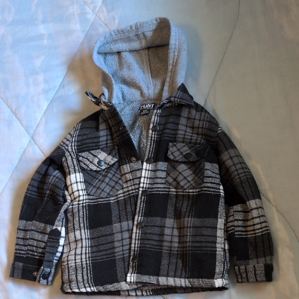 Kids Black and Gray Plaid Shirt with Hood